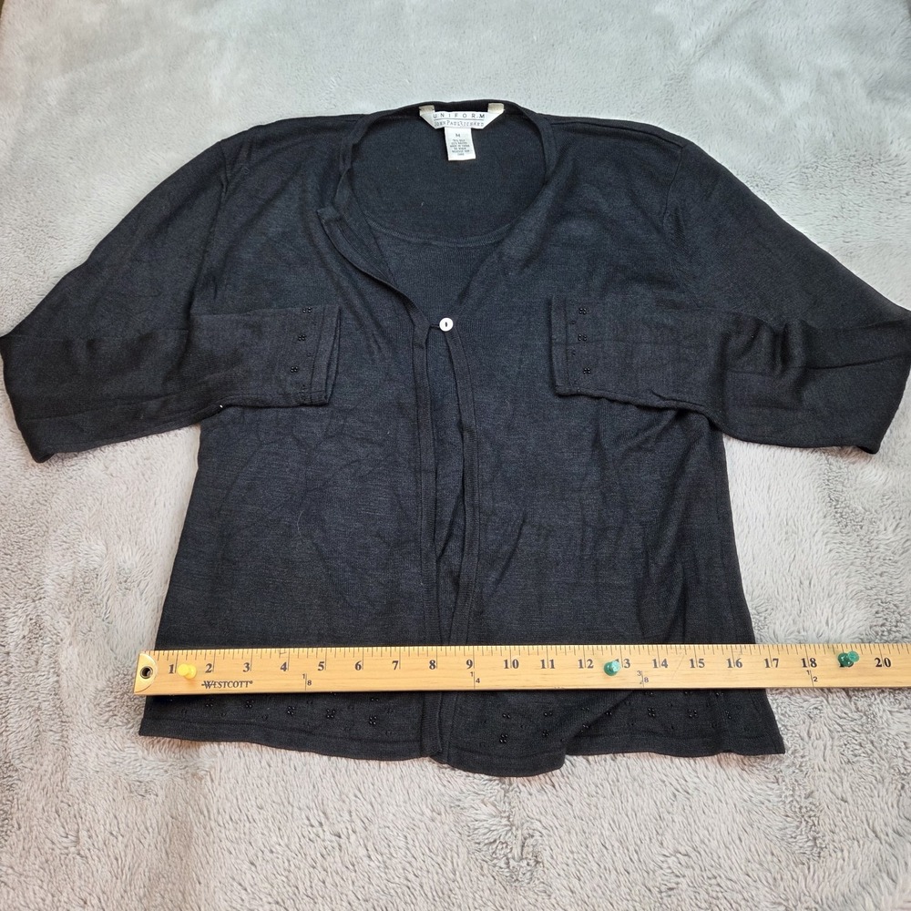 John Paul Richard Silk Blend Cardigan Womens M Beaded Single Button Knit Black